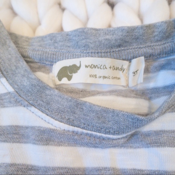 Monica + Andy Organic Stripe Crew Neck T-Shirt Gray White Size 3T - Picture 2 of 3